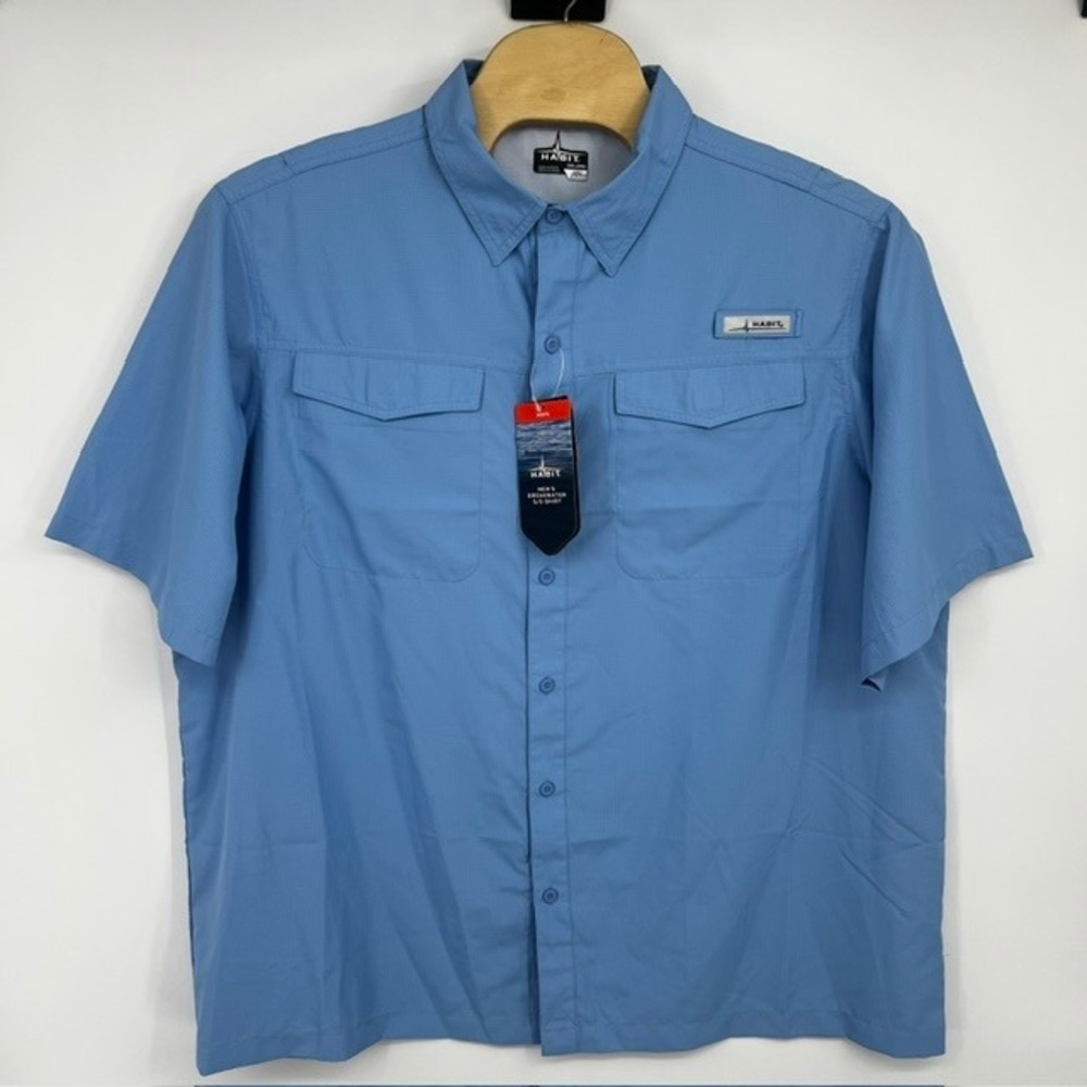NWT Habit Men's 2XL Breakwater Blue Short Sleeve UV Vented Button Up